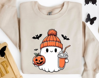 Kleiner Geist Eis Kaffee Shirt, Boo Geist Halloween Sweatshirt, Herbst Geist Shirt, gruselige Saison Sweatshirt, süßes Geist Shirt, Halloween Geschenk