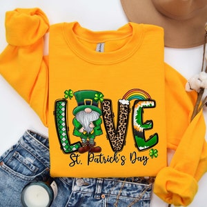 Love St Patrick&#39;s Day Sweatshirt, Gnome St Patrick&#39;s Day Hoodie, Lucky Sweatshirt, St Patrick&#39;s Day Gnomes, Irish Sweater, Gnome Sweatshirt