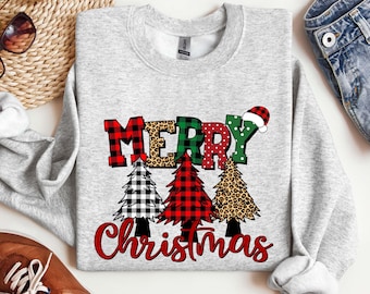 Sweat-shirt de Noël Chemise arbres de Noël Pull de Noël pour femme Pull de Noël à col rond Pulls d'arbre de Noël Vêtements de vacances