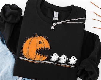 Pumpkin Eating Ghosts Halloween Sweatshirt | Ghost Chasing Pumpkin Sweatshirt | Halloween Gamer Gift | Spooky Ghosts Shirt | Halloween Gift