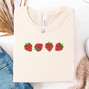 Embroidered Strawberry Shirt, Cute Fruit Sweatshirt, Strawberry Lover T-Shirt, Cottagecore Girl Clothing, Summer Vibes Tee, Gift for Her