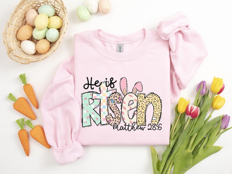 Easter Sweatshirt He Is Risen Sweatshirt Jesus Easter Shirt Easter Sweatshirt For Women Cute Easter Outfit Church Easter Shirt image 1