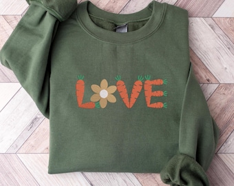 Embroidered Easter Carrot Sweatshirt, Embroidered Easter Love Shirt, Easter Day Shirt, Cute Easter Shirt, Easter Love Carrot Sweatshirt