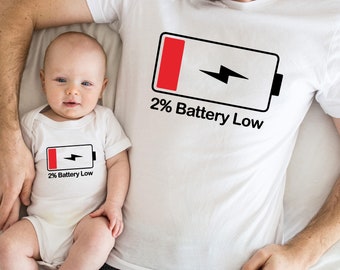 Battery Family Shirts, Low Battery Full Battery Shirt, Funny Family Matching Shirts, Father And Son Tees, Daddy And Son Daughter Shirts