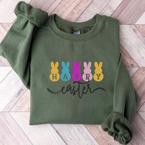 Embroidered Peeps Sweatshirt, Embroidered Happy Easter Shirt, Easter Day Shirt, Easter Bunny Shirt, Cute Easter Tee, Happy Easter Sweatshirt