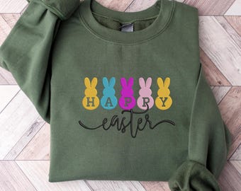 Embroidered Peeps Sweatshirt, Embroidered Happy Easter Shirt, Easter Day Shirt, Easter Bunny Shirt, Cute Easter Tee, Happy Easter Sweatshirt