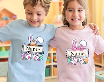 Happy Easter Custom Name Kids, Cute Bunny Shirt, Personalized Easter shirt, Bunny Lover Gift, Happy Easter Family Trip, Church Easter Shirt
