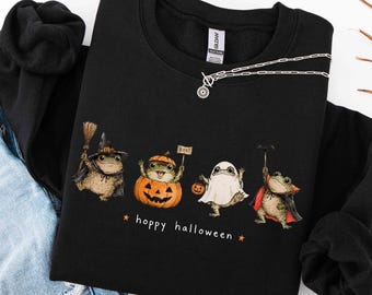 Happy Halloween Sweatshirt, Cute Frog Halloween Crewneck, Ghost Frog Pumpkin Witch Sweatshirt, Spooky Season Hoodie, Boo Halloween Shirt