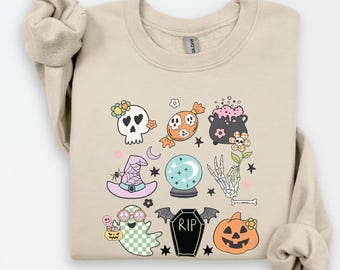 Doodles Halloween Sweatshirt, Halloween Sweatshirt, Cute Halloween Theme Hoodie, Happy Halloween Sweatshirt,Happy Halloween Heart Sweatshirt