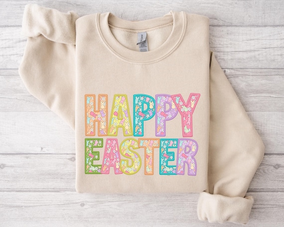 Happy Easter Sweatshirt, Womens Easter Shirt, Rabbit Sweatshirt, Bunny Sweatshirt, Funny Easter Sweater, Easter Gift, Cute Easter Shirt