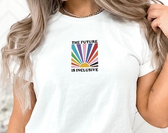 Embroidered The Future Is Inclusive Shirt, Retro Pride Parade Sweatshirt, LGBTQ Rainbow Tee, Inclusive Equality Gift, Love is Love Crewneck