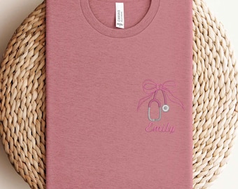 Embroidered Personalized Nurse Stethoscope Bow Shirt, Custom Name RN Sweatshirt, CNA Medical Worker Tee, Nurse Appreciation Gift