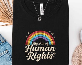 Embroidered Big Fan of Human Rights Sweatshirt, Rainbow Pride Month Shirt, LGBTQ+ Support Crewneck, Inclusive Gift Idea, Love is Love Hoodie