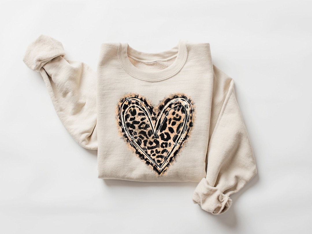Leopard Print Valentines Day Sweatshirts ,Valentines Day Sweater For Woman, Heart Sweatshi
