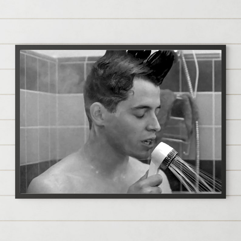 Ferris Bueller's Day off Shower Scene Movie Poster Funny Bathroom Wall Art Black and White Print