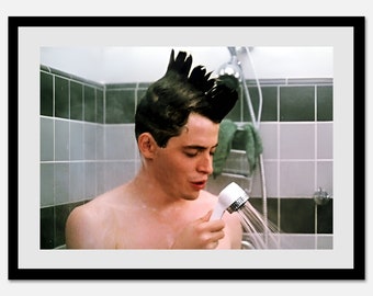 Affiche de film La fête de la douche de Ferris Bueller, affiche de film drôle d'art mural de salle de bain, impression noir et blanc, affiche de chant, décoration murale de salle de bain pour garçons