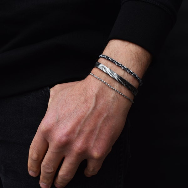 Herren Armband, Hämatit Armband für Männer, Ketten Armband, Edelstahl Armband,  geflochtene Seil -Kette, Herren Schmuck, Vatertag