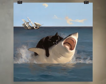 Fat Cat vs. Shark | Meme Art Re-imagined in Renaissance Painting Style on Premium Matte Paper