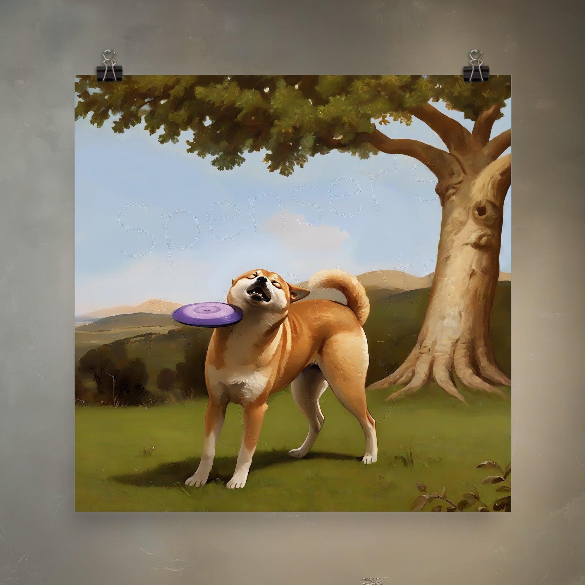 Dog Hit by Frisbee | Meme Art Re-imagined in Renaissance Painting Style on Premium Matte Paper