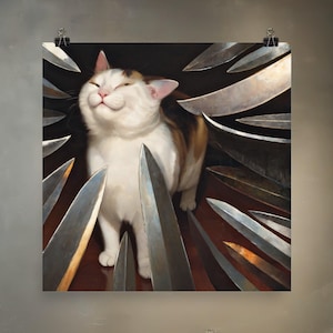 Smug Cat contro Swords / Meme Art rivisitato in stile rinascimentale su carta opaca di alta qualità