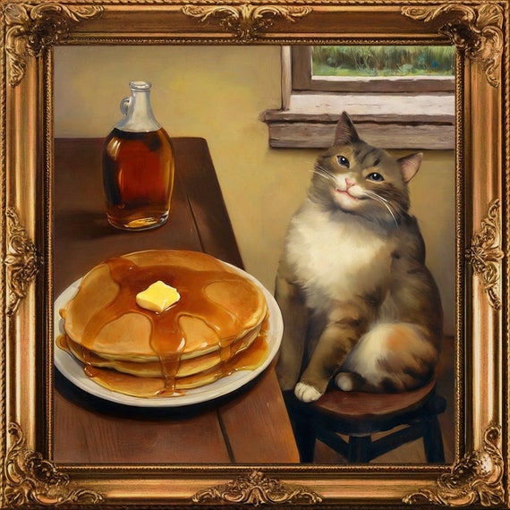 Happy Pancake Cat Meme Art Re imagined in Renaissance Painting Style on Premium Matte Paper Etsy