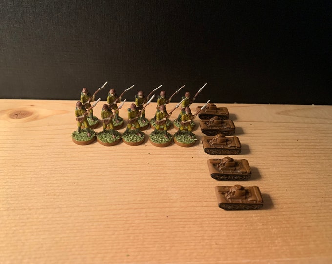 15 Painted Axis and Allies Game Pieces. 10 Japanese Infantry. 5