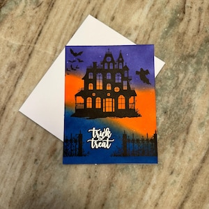 Halloween Card, Handmade, Haunted House, Greeting Card