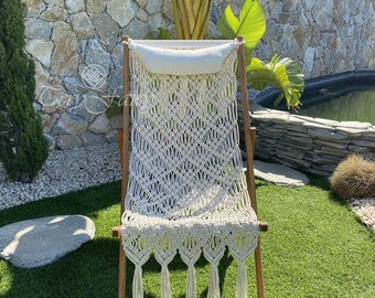 Macrame deck chair, macrame chaise lounge