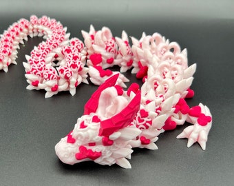 Dark Heart Dragon by Cinderwing3D - 2-Foot Long Flexible 3D Printed Figurine - White & Magenta