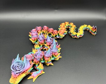 Customizable 2-Foot Rose Dragon Sculpture: Handcrafted Fantasy Art with Custom Colors | Cinderwing3D