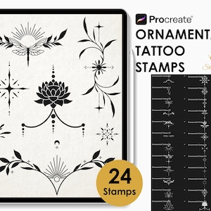 Ornamental Tattoo Procreate Stamps | Minimalist Tattoo Brushes | Fine Line Procreate Tattoo Set