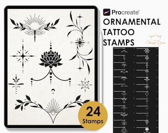 Ornamental Tattoo Procreate Stamps: Minimalist Fine Line Brushes (Digital Product Only