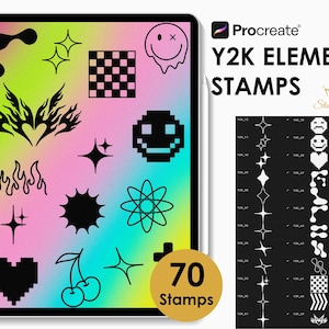 Y2K Element Procreate Stamps | 70 Retro Aesthetic Digital Stamps Set