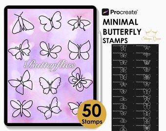 Minimal Butterfly Procreate-stempels: boho-tattoo-flitsborstels