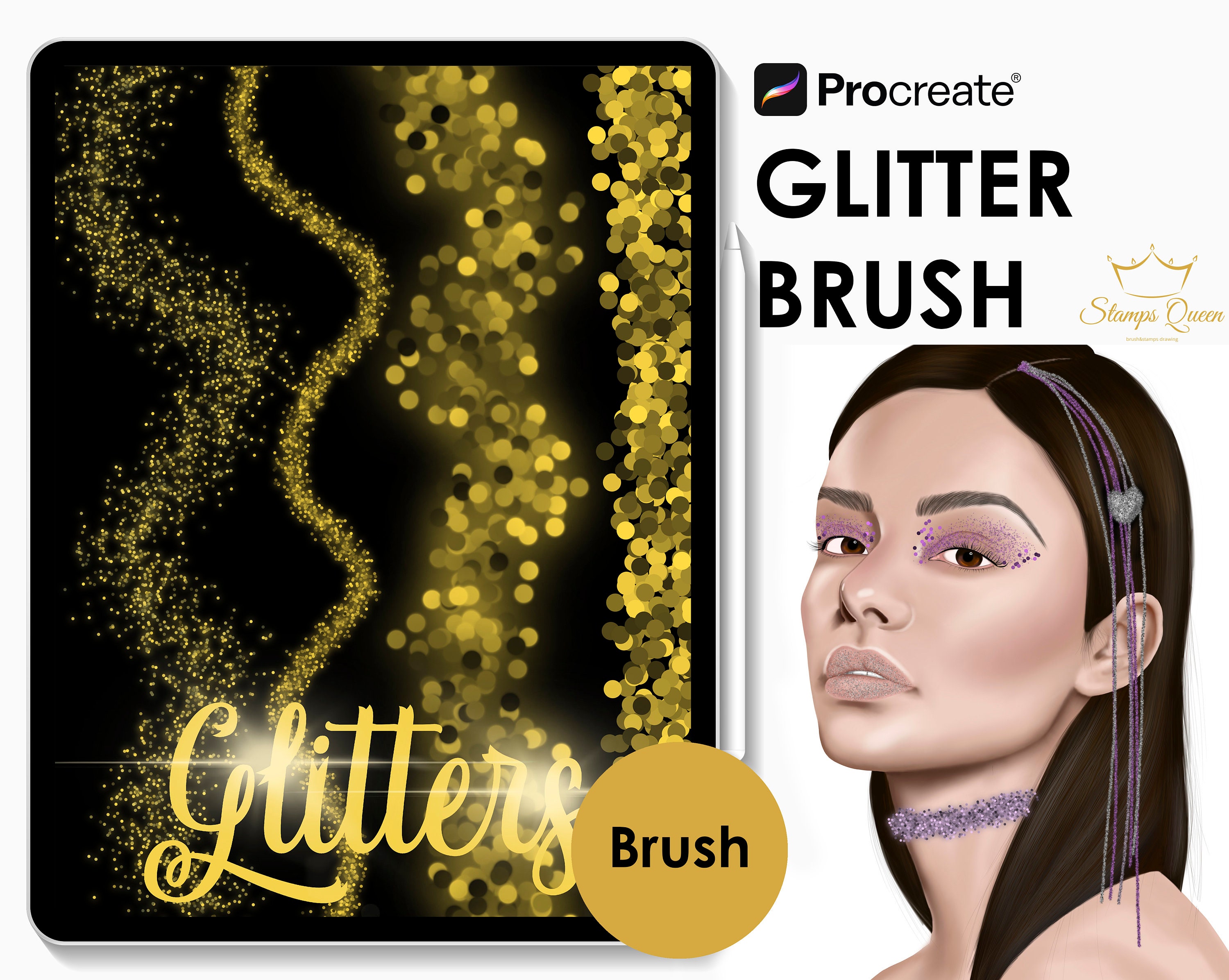 Pinceles de purpurina para Procreate – Shimmer, Sparkle y set de texturas de fondo
