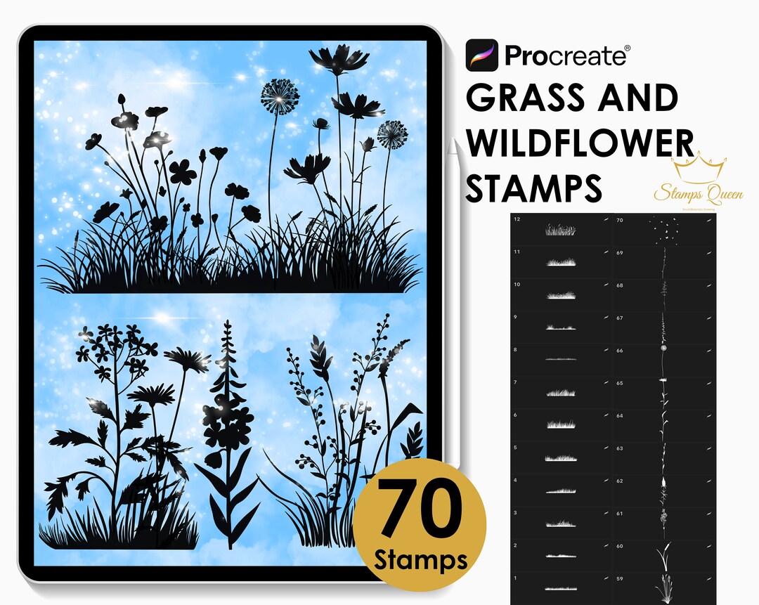 Procreate Stamps: Grass, Wildflower & Floral Silhouettes - Etsy