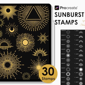 Sunburst Procreate Stempel, Mystische Sonnenbürsten, Boho Sun Stamps für Digital Art