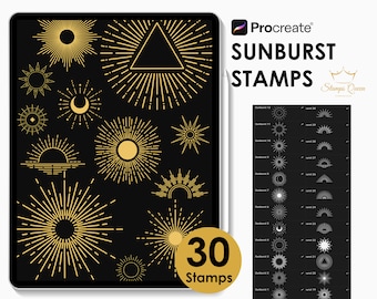 Sunburst Procreate Stamps, Mystical Sun Brushes, Boho Sun Stamps for Digital Art