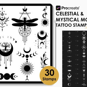 Celestial & Mystical Moon Tattoo Procreate Stamps | Procreate Brushes, Tattoo Stamps