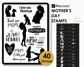 Sellos Procreate para el Día de la Madre: Siluetas y frases (Descarga digital)