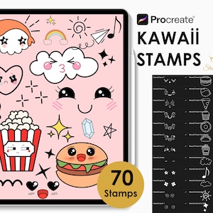 Kawaii Stamps for Procreate, Kawaii Procreate, Cute Kawaii, Food Stamp Pack, Doodle Stamp, Anime Procreate Stamps