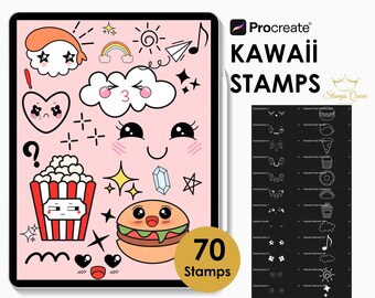 Kawaii Food Doodle Stamps for Procreate, Anime Stamp Pack