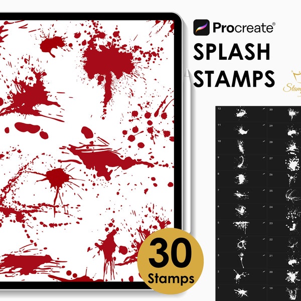 Splash Procreate Stamps, Blood Spatter for Halloween, Splash Splatter Stamps, Paint Splatters Stamps, Halloween Elements Stamps