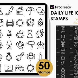 Procreate Daily Life Icon Stamps: Minimal Doodle Shapes