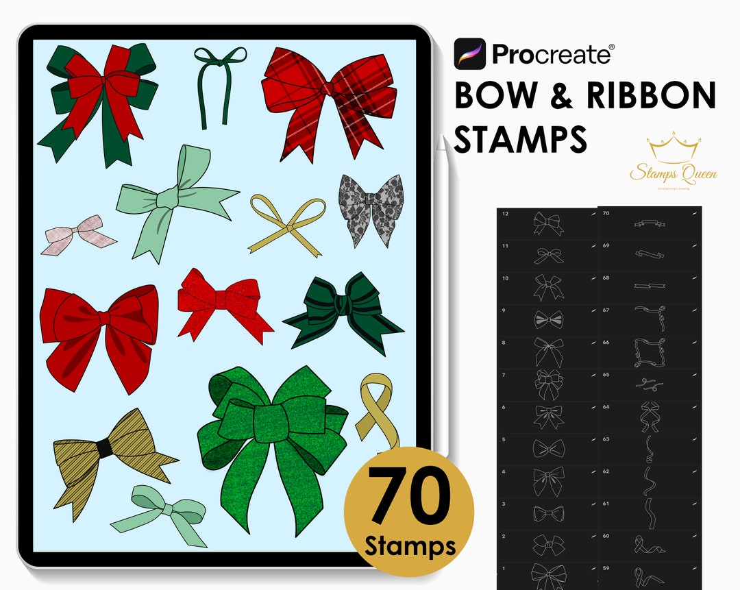 Bow Ribbon Procreate Stamps, Bows Stamps, Christmas Decoration Bows ...