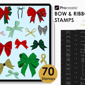Bow Ribbon Procreate Stamps, Bows Stamps, Christmas Decoration Bows, Ribbon Brushes