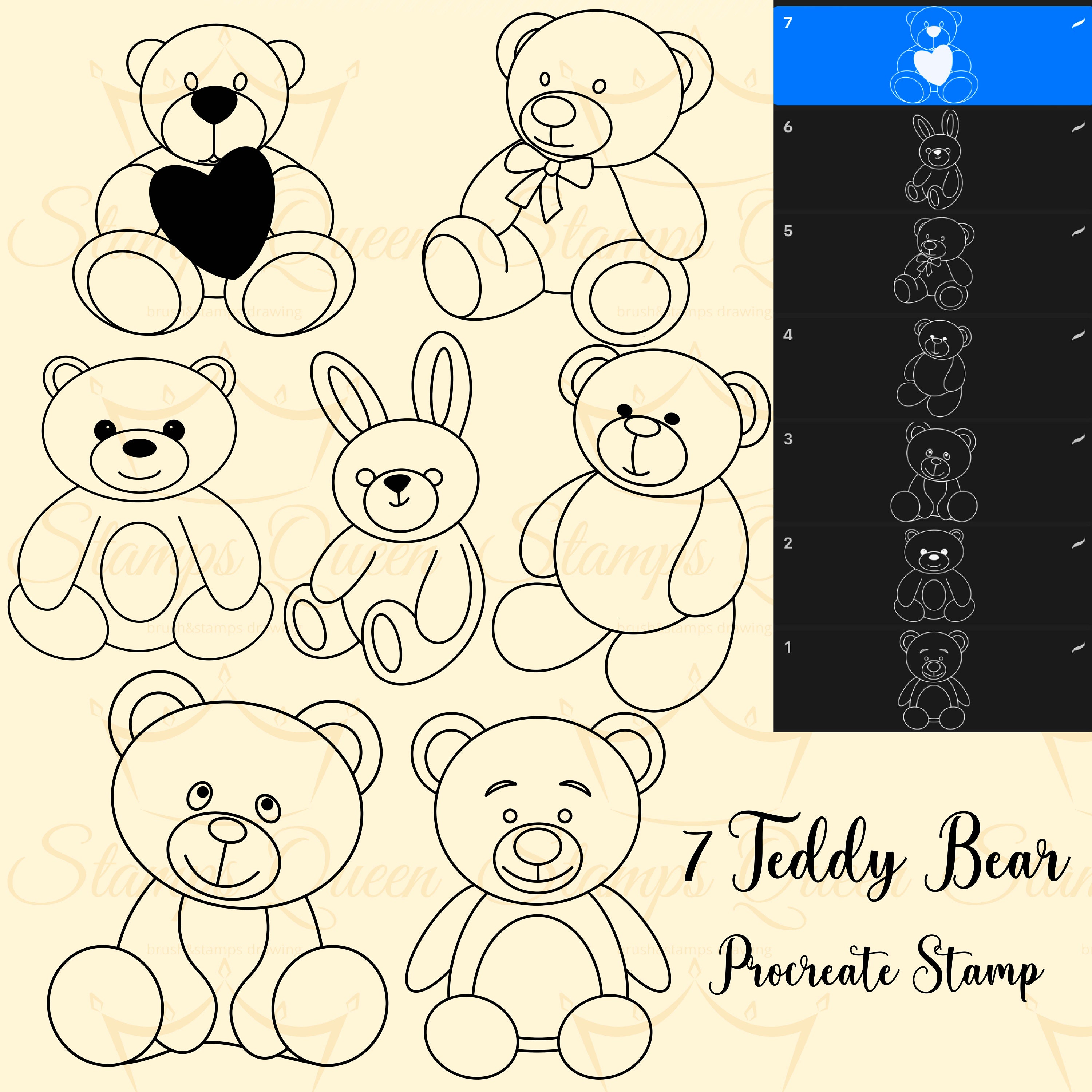 Teddy Bear Procreate Stamps, Cute Animal Digital Stamps (digital ...