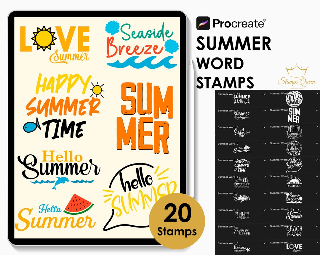 Summer Word Stamps for Procreate: Beach Quote Lettering Brushes ...