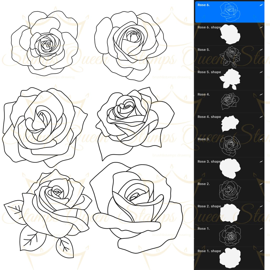Procreate Rose Stamps: Flower Tattoo Brush Set - Etsy