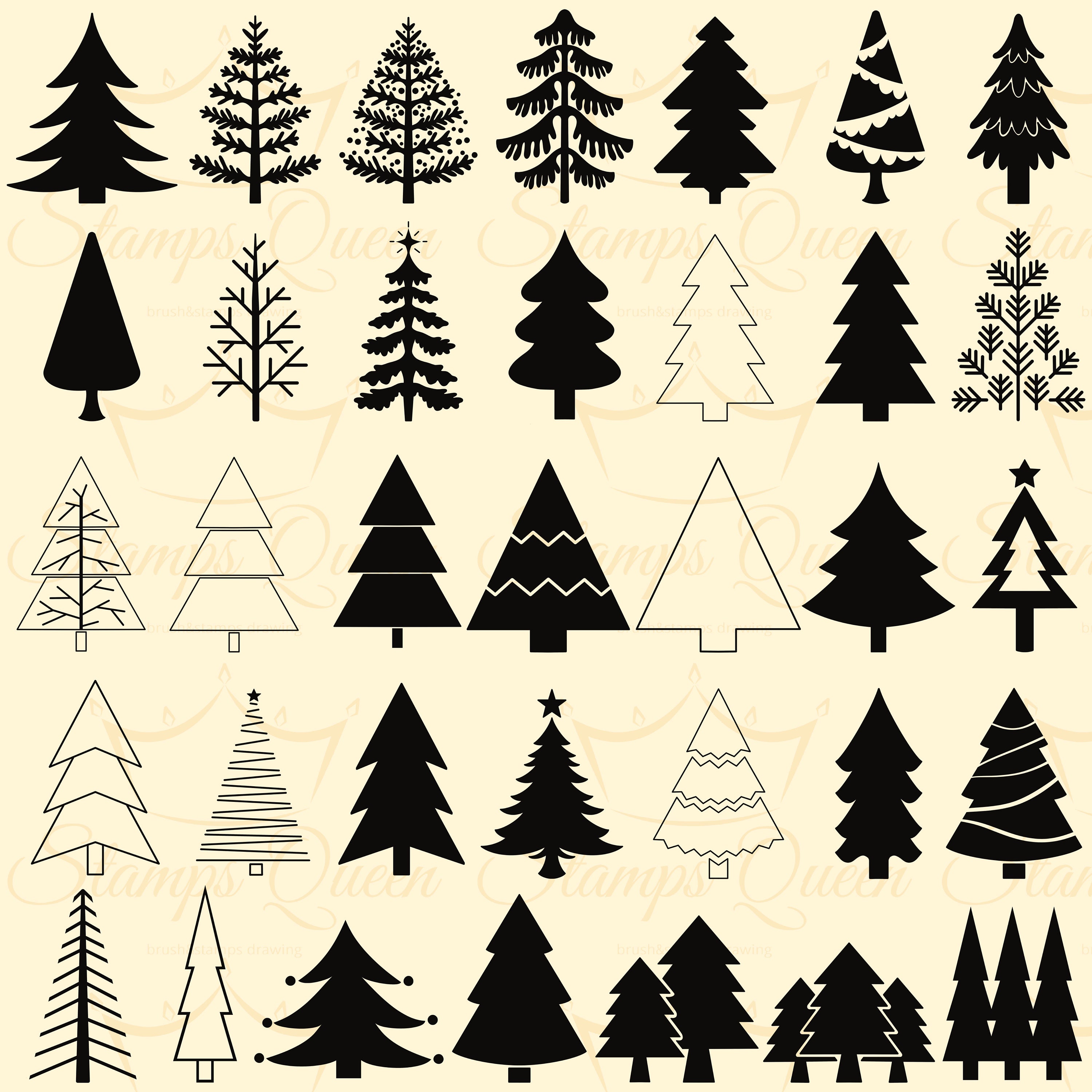 Procreate Christmas Tree Stamps: Pine & Silhouette Brush Set (digital ...